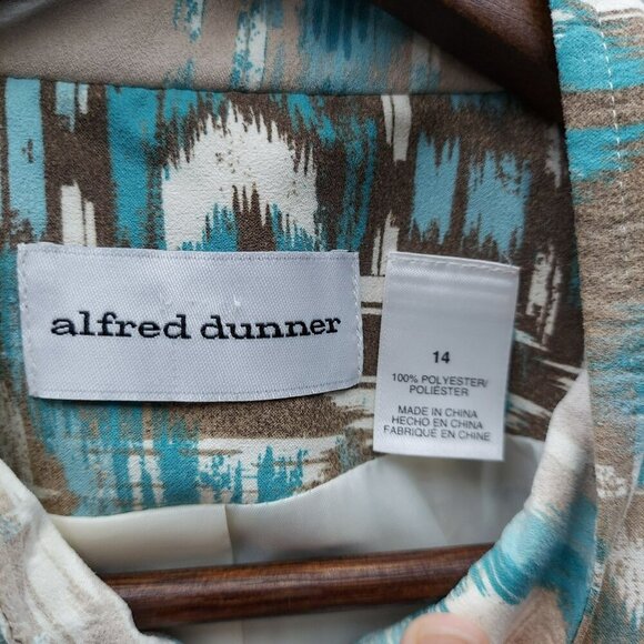 Alfred Dunner Womens Ikat Print Jacket Size 14 Beige & Teal 100% Polyester Light - Picture 3 of 3